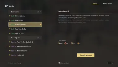The daily list: Three Battles, Five Battles, Natural Wealth, Test Your Skills, First Victory