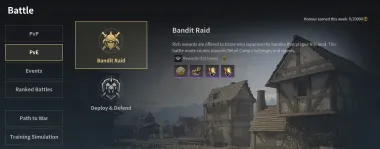 PvE, Bandit Raid. The weekly Honour counter sits top right