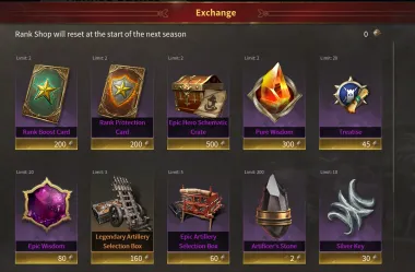 Rank Shop. Resets at the start of the next season
