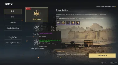 Siege Battle rewards. The tooltip shows This Week: 0/1500