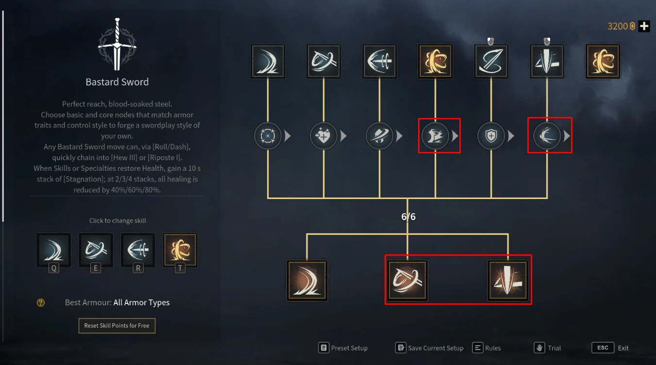 Bastard Sword Riposte passives, the mandatory ones highlighted